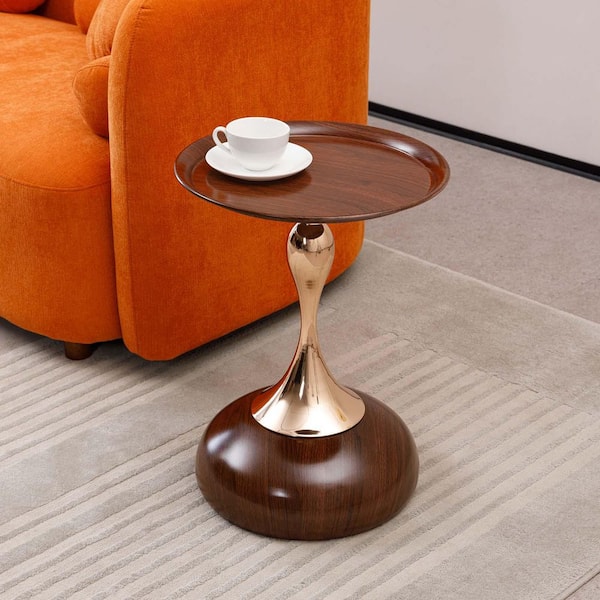 Unbranded 15.7 in. Walnut Brown Round Metal Mermaid Tail End Table Pedestal Side Table Small Coffee Table