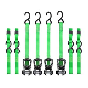 14 ft. Green CarbonX Ratchet Tie Down Straps with 500 lb. Safe Work Load - 4 pack