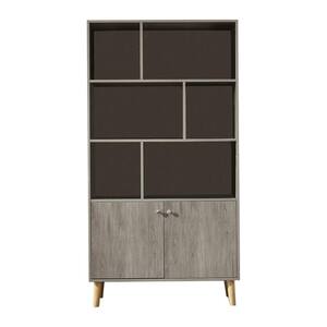 35.5 in. W x 67.4 in. H Oak Wood 6-Shelf Standard Bookcase with Doors