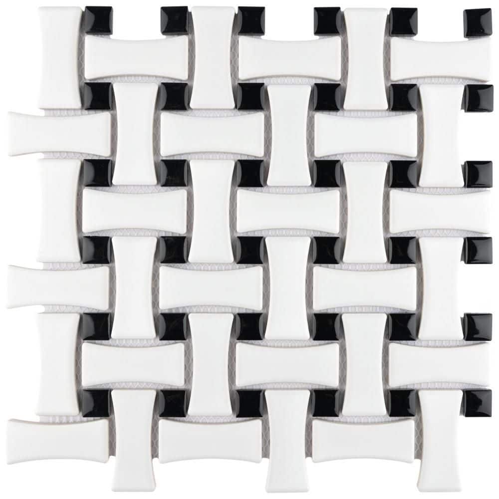 Metro Dog Bone Basketweave Matte White with Glossy Black Dot 6 in. x 6 in. Porcelain Mosaic Take Home Tile Sample price history on PriceWatchPro