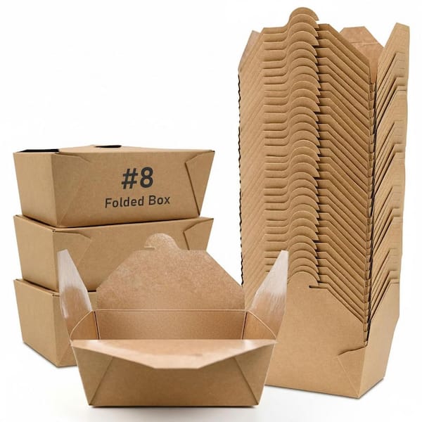 Kraft Paper Take Out Food Containers with Lids, Leak and Oil Proof, Microwaveable, 300 Pack