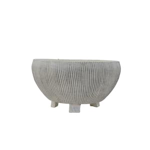 8.25 in. L x 8.25 in. W x 4.5 in. H 5 qts. Cream Clay Footed Decorative Pots with Textured Stripes