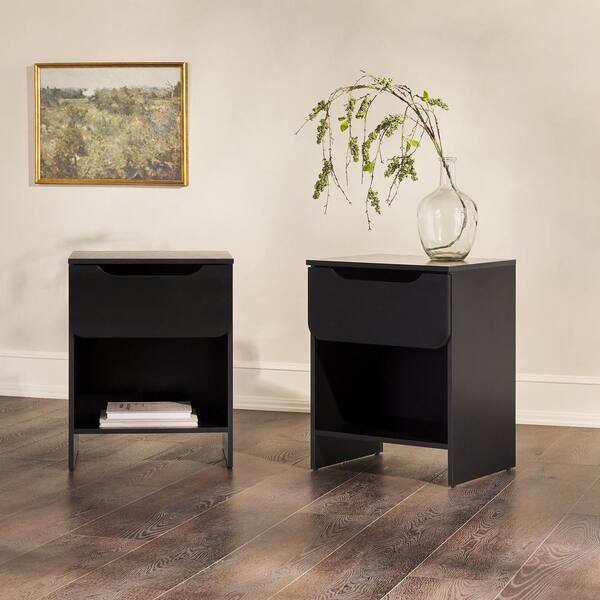 Black modern nightstand set of 2 discount