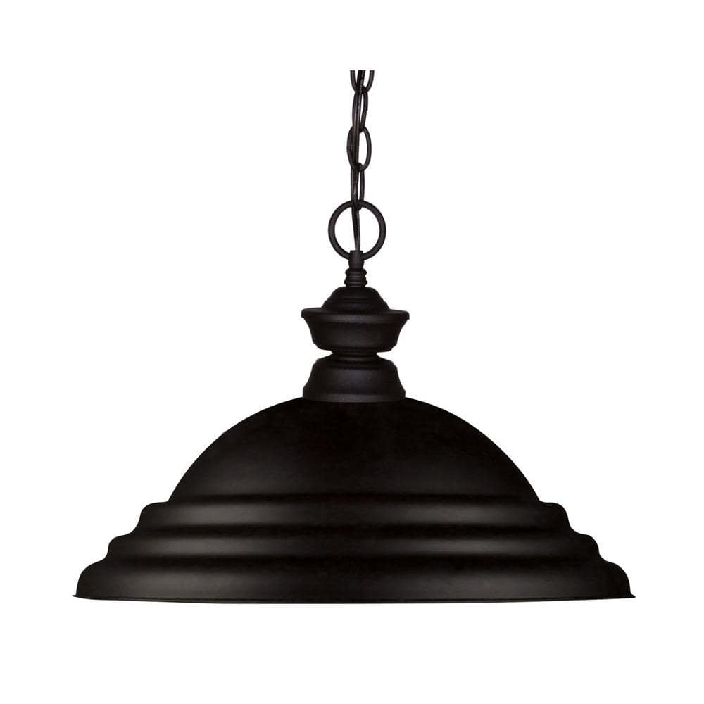 Matte Black 16" Steel Pendant Light with Stepped Shade