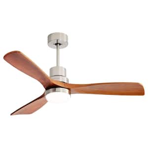 52 in. LED Light Indoor Brown Wood Ceiling Fan with 3 Fan Blades and Noiseless Reversible DC Motor