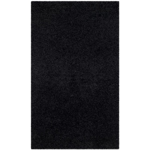 SAFAVIEH Laguna Shag Black Doormat 3 ft. x 5 ft. Solid Area Rug