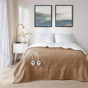 Fleece to Sherpa Brown Fleece Queen Electric Blanket