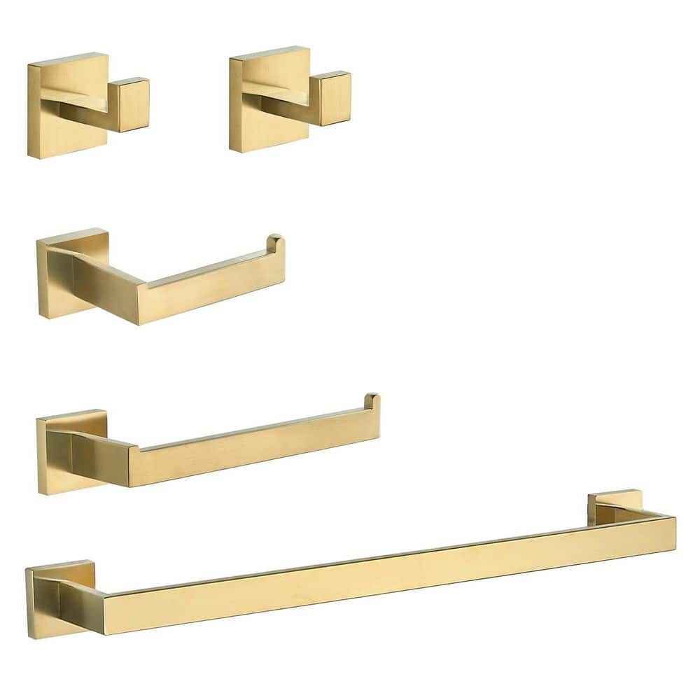 5-Pieces Bathroom Hardware Set with Towel Bar, Towel Ring, Robe Hook, Toilet Paper Holder Wall Mounted Gold price history on PriceWatchPro