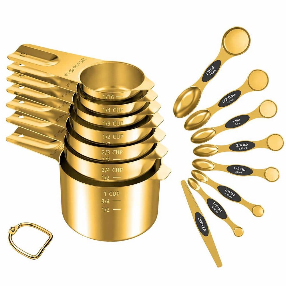 15-Piece Gold Finish Stainless Steel Measuring Spoon and Cup Set with Color Coded Markings and Magnetic Features price history on PriceWatchPro