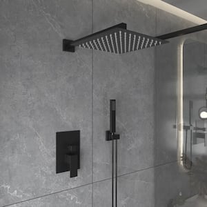 10 in. Showerhead Single-Handle 2-Spray Square 2.5 GPM Shower Faucet with Wall Mount Handheld Shower Head in Matte Black