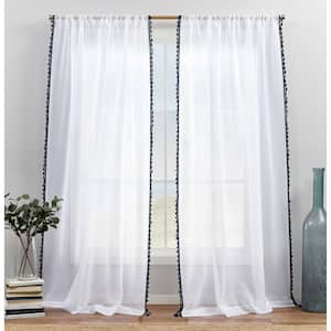 Tassels Indigo Solid Sheer Rod Pocket Curtain, 54 in. W x 96 in. L (Set of 2)