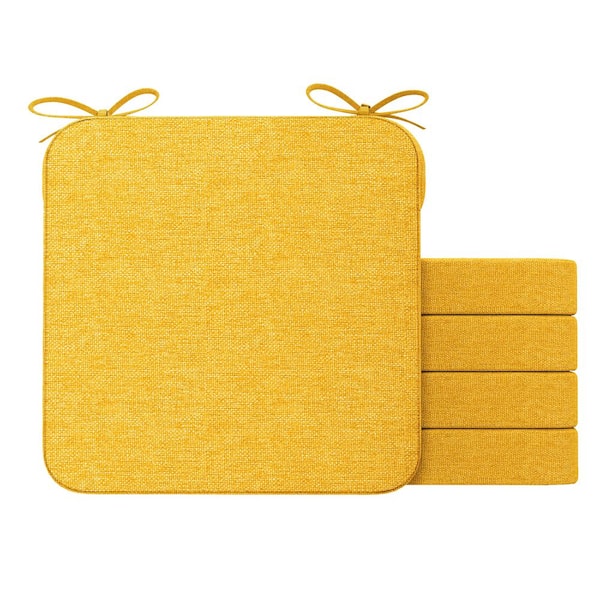 AAAAAcessories 16 in. x 16 in. Indoor Round Square Corner Removable Non-slip Chair Cushion in Gold Yellow (4-Pack)