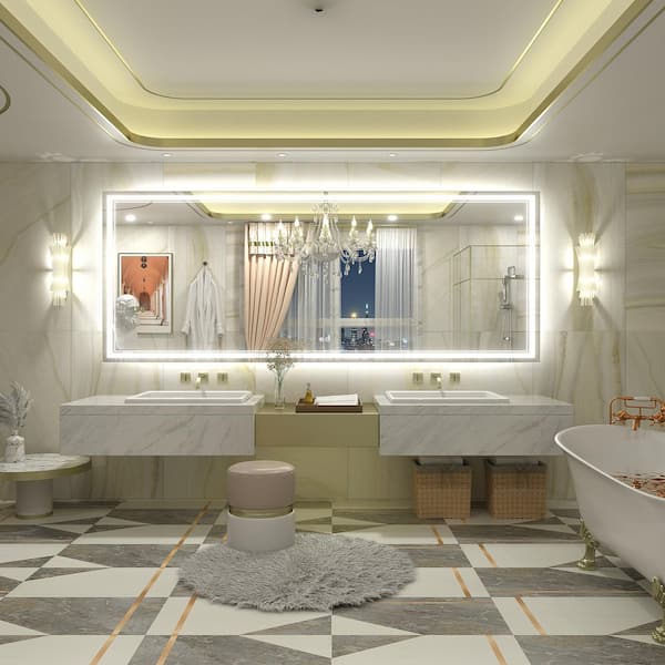 84 in. W x 32 in. H Rectangular Frameless UL Certified Front and Back LED Anti-Fog Tempered Wall Bathroom Vanity Mirror