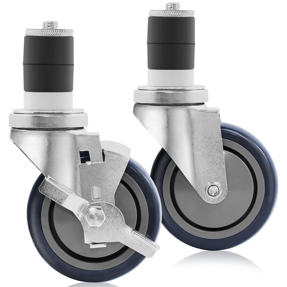 Silver 4-Inch Thermoplastic Caster Wheel Set with Brakes