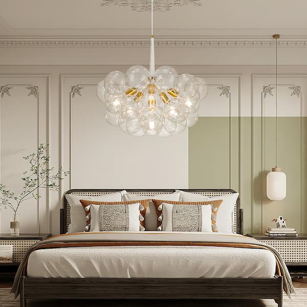 Bubble chandelier ゴールド LED対応 Gold Bubble Ball Swirled Chandelier, 12-Light Bubble Clear Glass