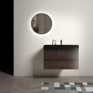 Aaby 36 in. W x 18 in. D x 25 in . H Wall Mounted Floating Bath Vanity Cabinet in Brown with Black Solid Surface Top