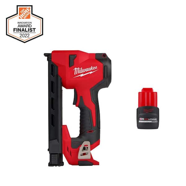 Milwaukee M12 12 Volt Lithium Ion Cordless Cable Stapler w CP High Output 2.5 Ah Battery Pack 2448 20 48 11 2425 The Home Depot