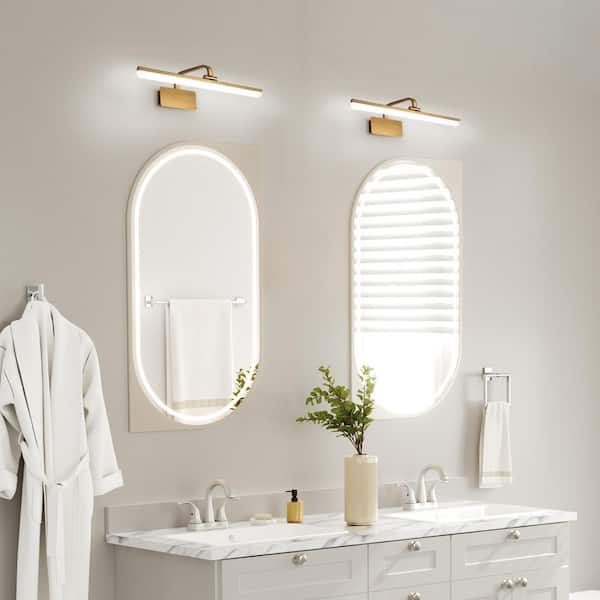 Nimbus 15.7 in. 1-Light Brass Integrated LED Bathroom Vanity Light Bar with Rotable Acrylic Shade in 6000K Cool White
