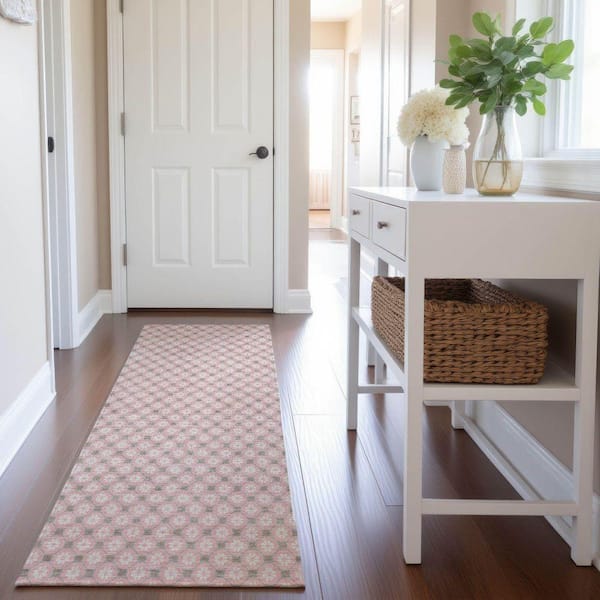 Mayfield Premium Machine Washable Abstract AMF1428 Pink 2 ft. 3 in. x 7 ft. 6 in. Runner Rug