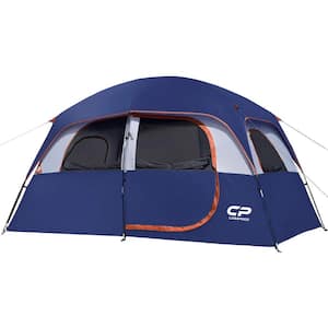 Outdoor Double Layer 11 ft. x 7 ft. x 72 in. 6-Person Blue Fabric Camping Tent with Carry Bag and 4 Large Mesh Windows