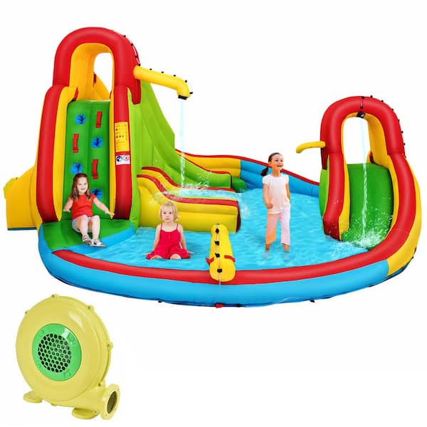 Costway Multi-Color Kids Inflatable Water Slide Bounce Park Splash Pool with Water Cannon and 480-Watt Blower