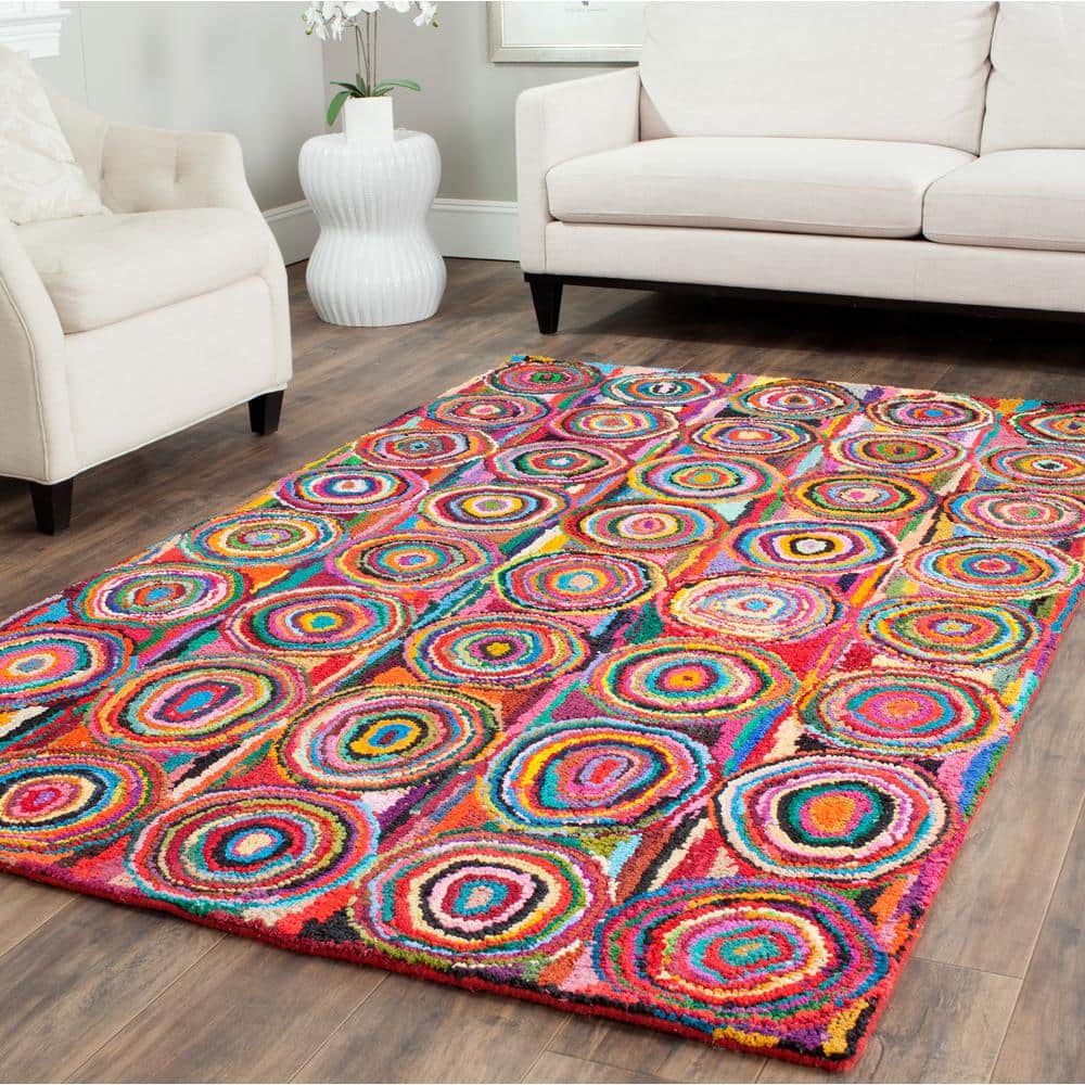 Handmade Multicolor Cotton Tufted Abstract Rectangular Rug 4' x 6'