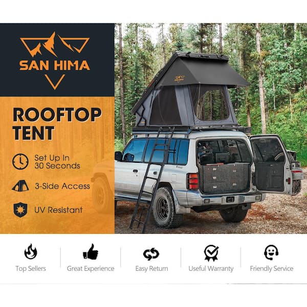 2 Person Polyester Rooftop Tent Hard Shell with Ladder Camping 4WD 4x4 Dual Side Windows W Mesh Rain Flies UV Protection