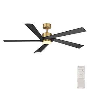64 in. Integrated LED Indoor/Outdoor Ceiling Fan with Light Kit and Remote Control, 5-Blade Gold Housing Ceiling Fans