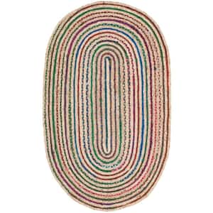 Cape Cod Natural/Multi 3 ft. x 5 ft. Oval Striped Area Rug