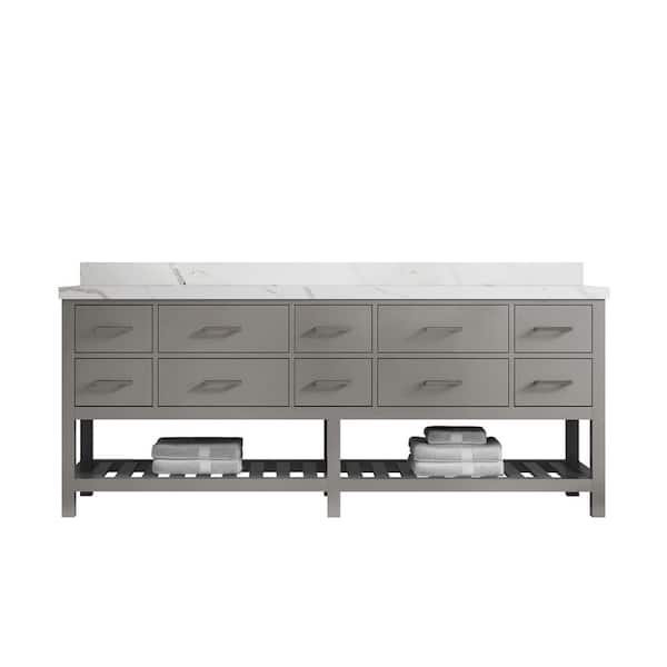 Willow Collections Parker 84 in. Double Sink Freestanding White Bath Vanity with Regular Calacatta Laza Qt. Top Unassembled