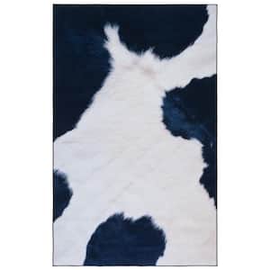 Faux Hide Ivory/Dark Blue 3 ft. x 5 ft. Machine Washable Animal Print Area Rug
