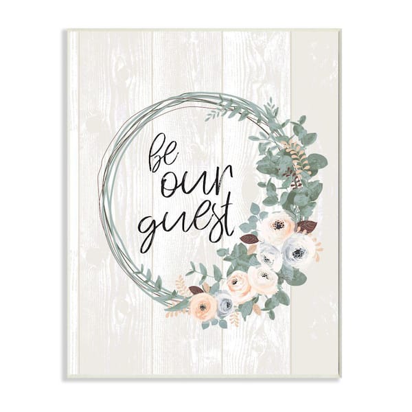 Stupell Industries "Be Our Guest Greeting Charming Floral Wreath" by Jennifer Ellory Unframed Print Nature Wall Art 13 in. x 19 in.