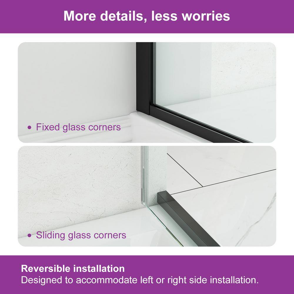 Matte Black Frameless Sliding Shower Door with Clear Tempered Glass