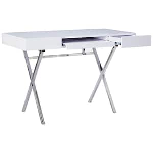 SignatureHome 45 in. W White Wood Finish Material Chrome Metal Sarai Laptop/Writing Desk Dimensions: 45W x 22L x 31H