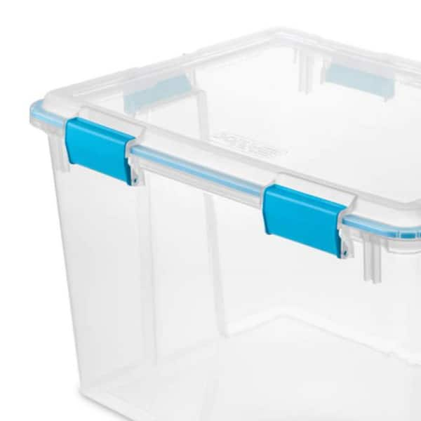 Sterilite 80-Qt Clear Plastic Stackable Storage Bin w/ Gasket Latch Lid, 12  Pack, 12pk - Foods Co.