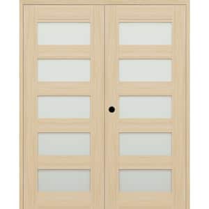 Vona 07-07 72 in. x 80 in. Right Active 5-Lite Frosted Glass Loire Ash Wood Composite Double Prehung Interior Door