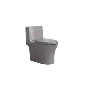 1-Piece 1.1/1.6 GPF High Efficiency Dual Flush Elongated Ceramic Toilet in Light Grey with Slow Close Seat