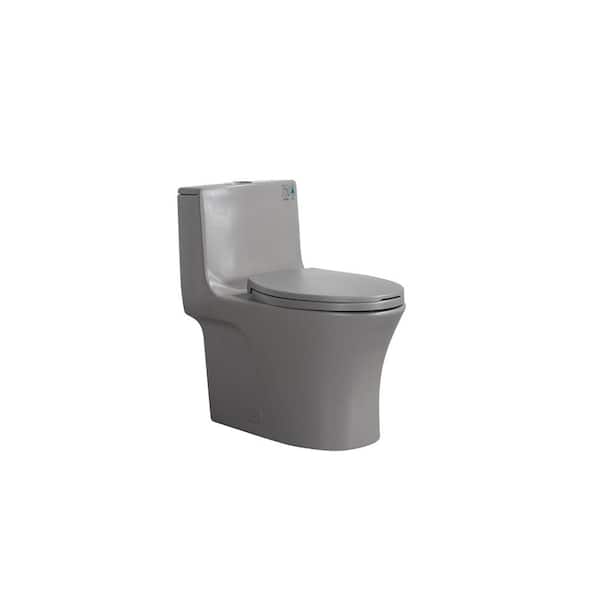 Unbranded 1-Piece 1.1/1.6 GPF High Efficiency Dual Flush Elongated Ceramic Toilet in Light Grey with Slow Close Seat