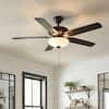 Hampton Bay Holly Springs 52 in. Indoor Matte Black LED Ceiling Fan with Light, Downrod and Reversible Blades Included 57364