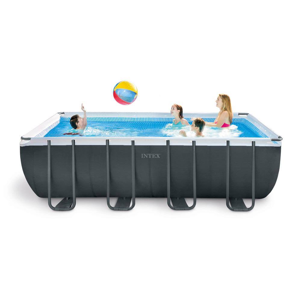 Intex 18ft Gray Rectangular Frame Pool Set with Filter and Pump