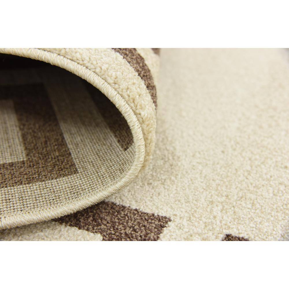 Beige and Brown Geometric Rectangular Synthetic Area Rug, 7x10 ft