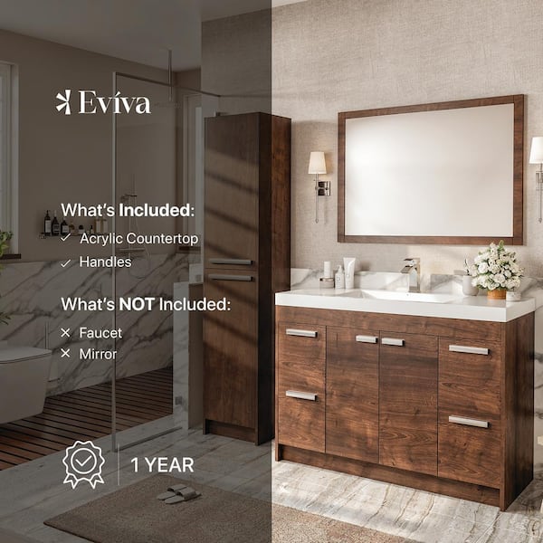 Smile 48 in. W x 19 in. D x 33.5 in. H Double Bathroom Vanity in Rosewood with White Acrylic Top with White Sink