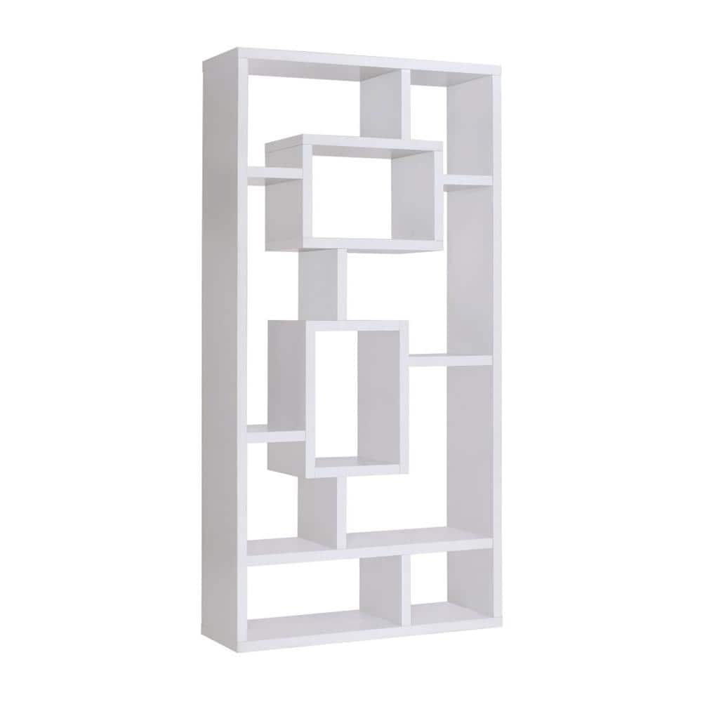 71 in. Tall White MDF 10-Shelf Etagere Style Bookcase