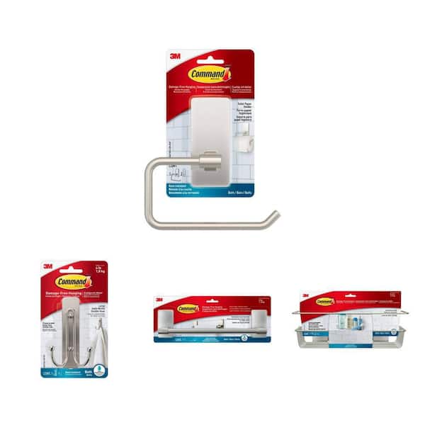 Satin Nickel Bath Set: Shower Caddy, 9" Towel Bar, 4lb Double Bath, Toilet Paper Holder