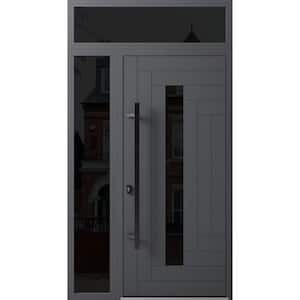 0130 48 in. x 96 in. Right-hand/Inswing Sidelight and Transom Tinted Glass Grey Steel Prehung Front Door with Hardware