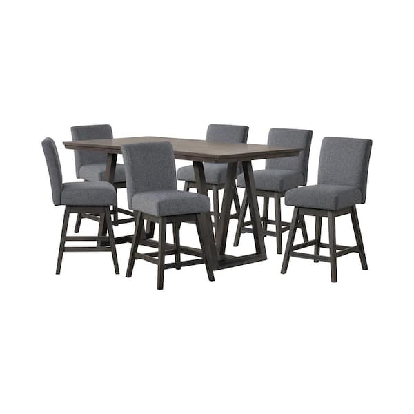 High Line 7-Piece Gray Wood Top Counter Table Set with Swivel Stools (Seats-6)
