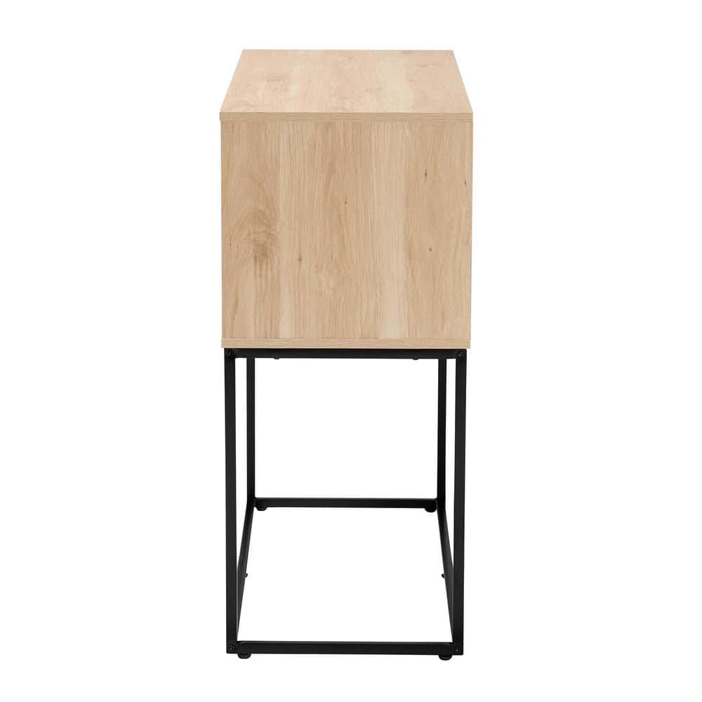 Amelia 42.9" Natural Brown Wood and Black Metal Rattan Sideboard