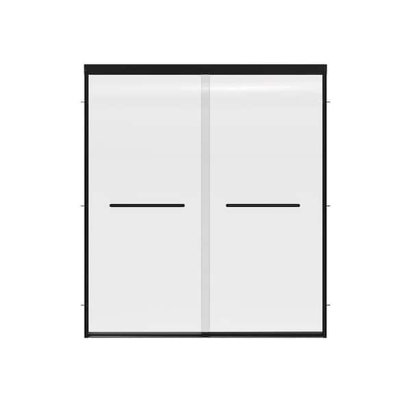 60 in. W x 55 in. H Sliding Framed Tub Door in Matte Black with Clear Glass