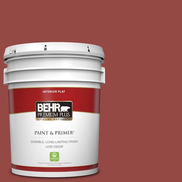 BEHR PREMIUM PLUS 5 gal. Home Decorators Collection #HDC-FL14-4 Cranberry Zing Flat Low Odor Interior Paint & Primer