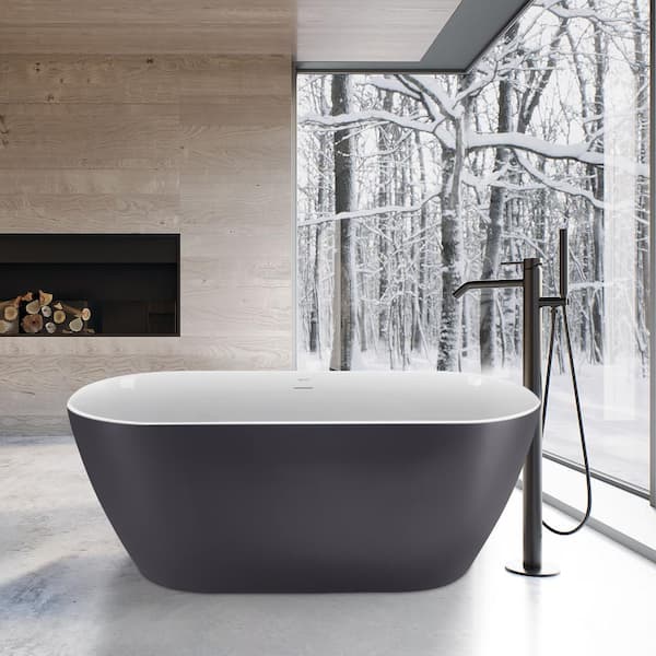 Mokleba MUTE 59 in. Oval Acrylic Flatbottom Freestanding Soaking Non-Whirlpool Bathtub in Gray
